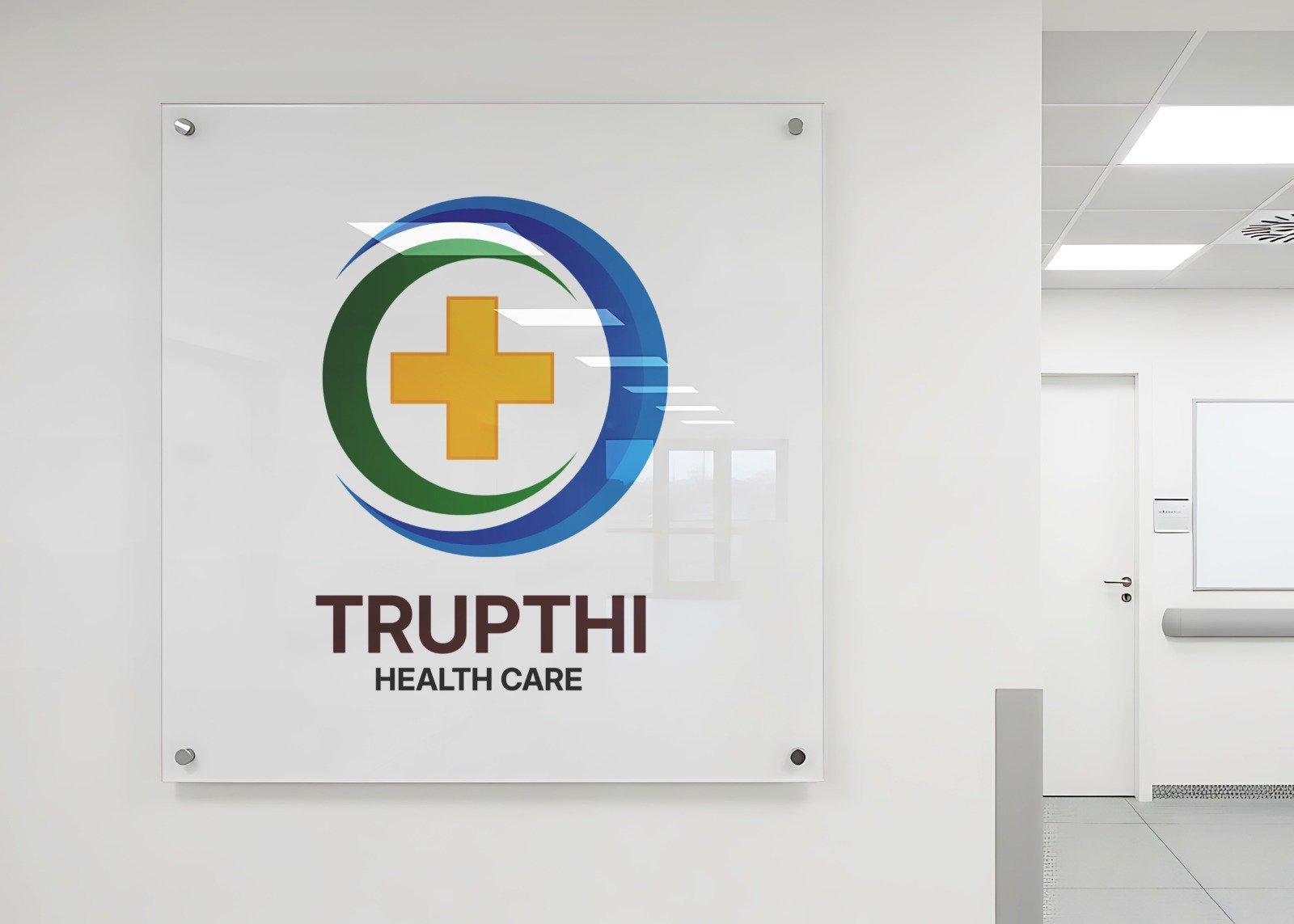 Logo on a glass signboard in the clinic